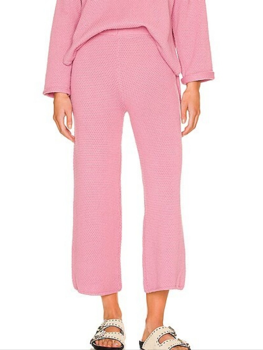 Free People Beach Pink Sweater Knit Cropped Pants Size Large